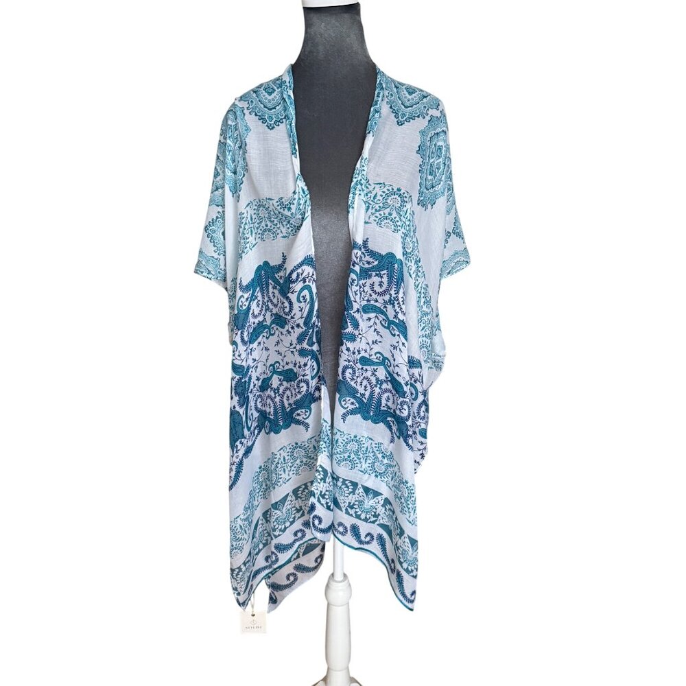 Bohemian Blue & White Kimono Cardigan NWT - Picture 3 of 7